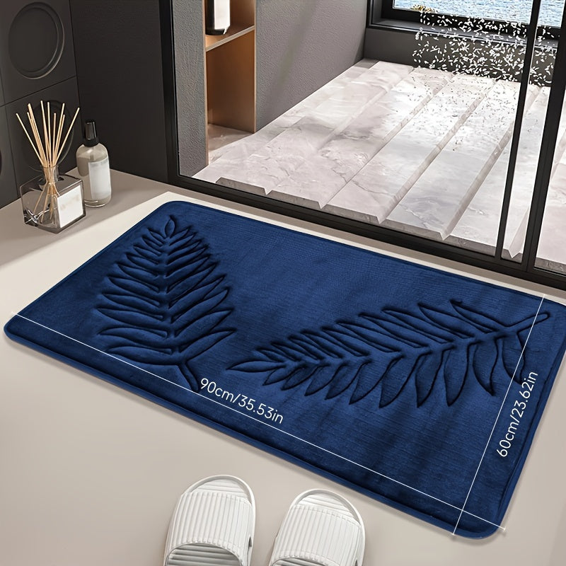 Non-Slip Leaf Pattern Bathroom Mat Absorbent Quick-Dry Polyester Rug