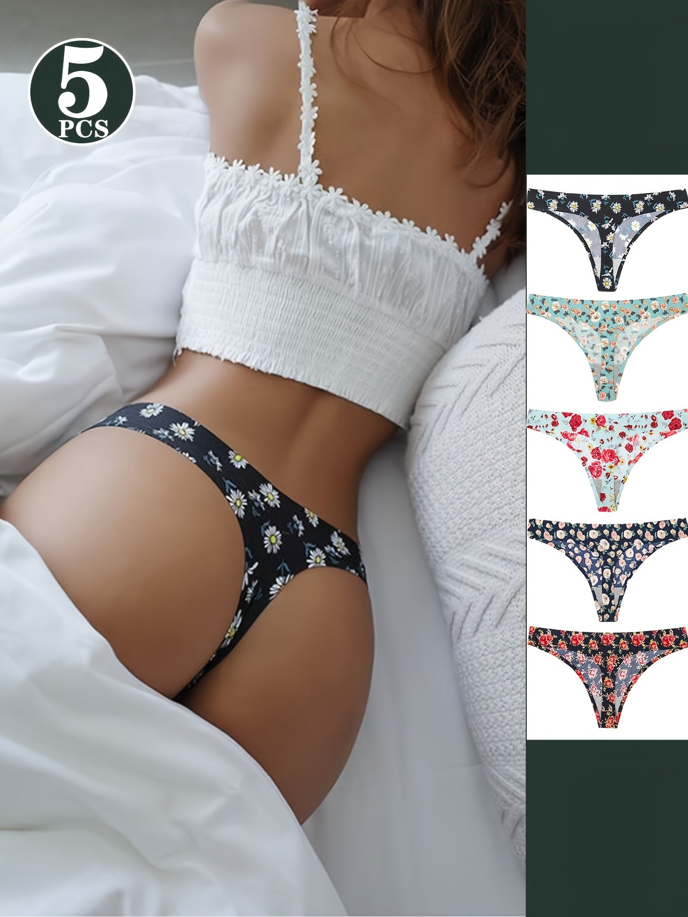 Women's Low Waist Thong Panties Floral Print Sexy Lingerie Underwear