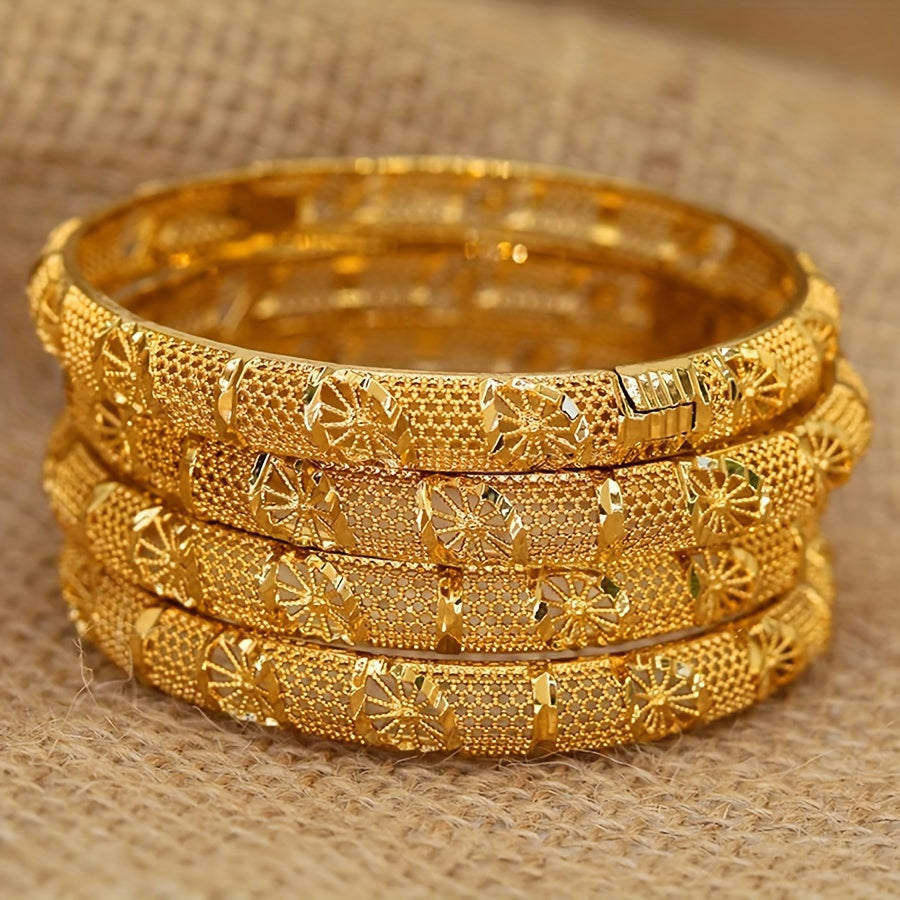 Gold-Plated Copper Bracelet Set for Women 4-Piece Dubai Arabic Wedding Jewelry