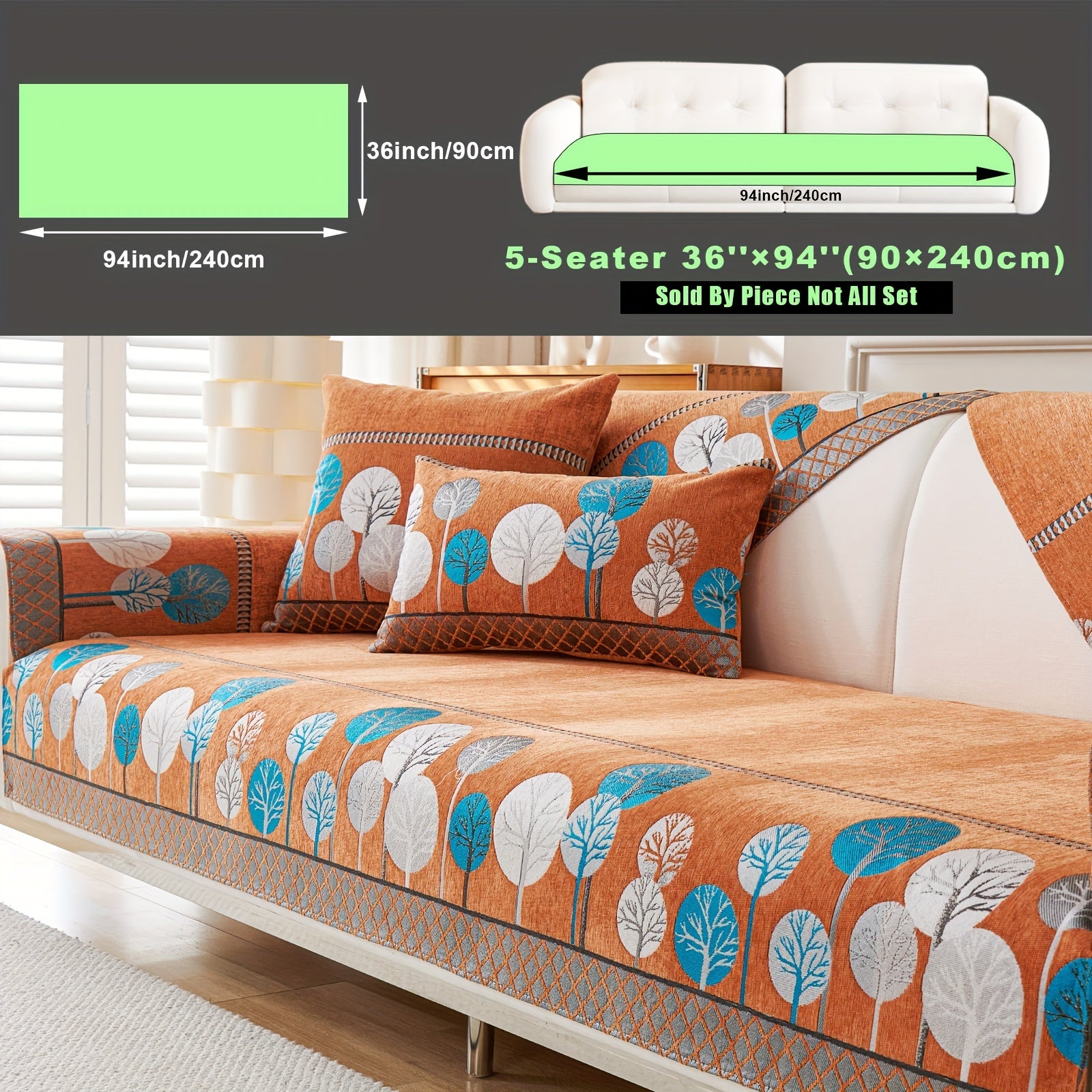 Bohemian Style Sofa Cover with Moonlight Forest Tree Pattern Non-Slip Machine Washable for Single to Quadruple Seat Sofas