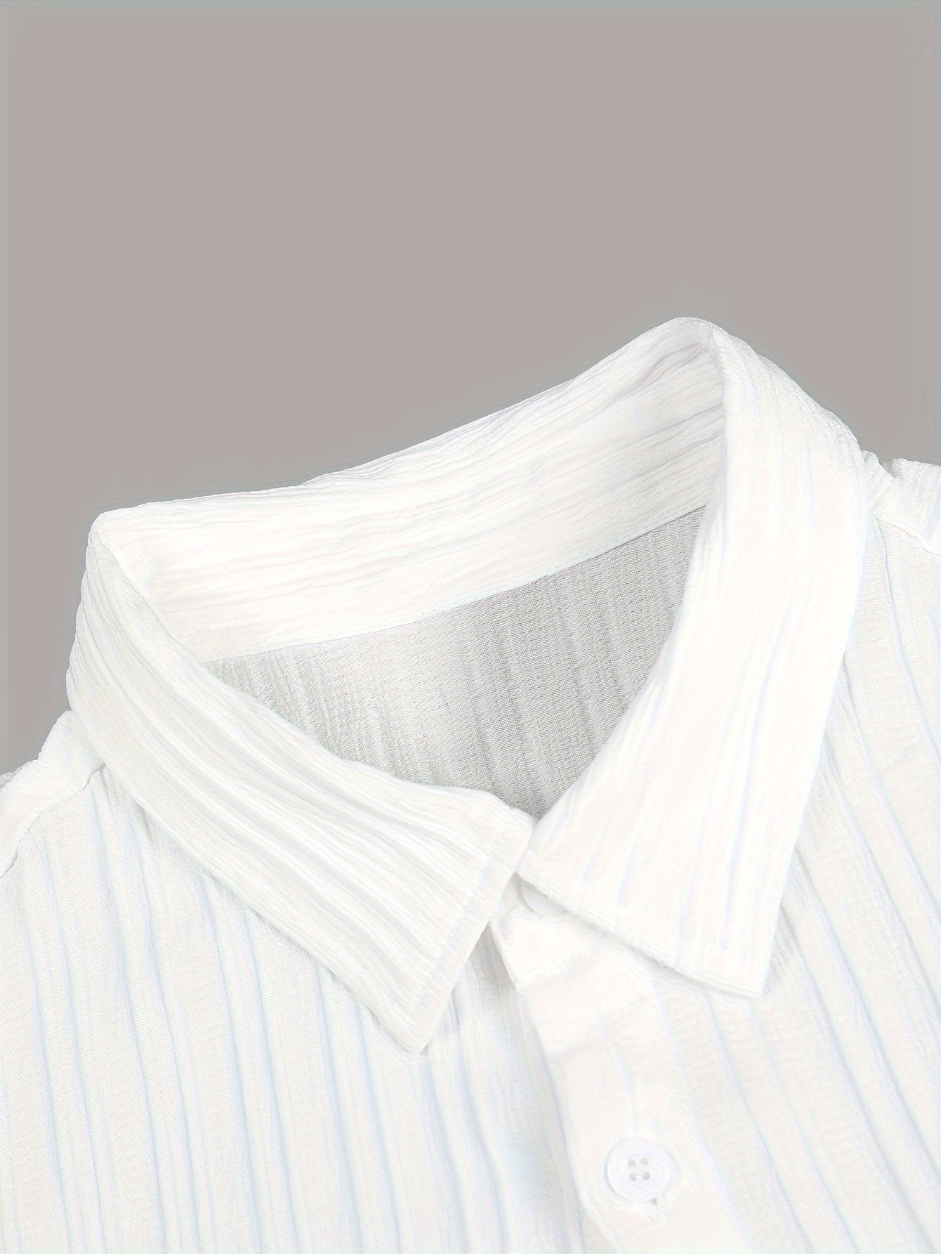 Plus Size Men's Summer Solid Striped Casual Lapel Button-Up Shirt and Drawstring Shorts Set