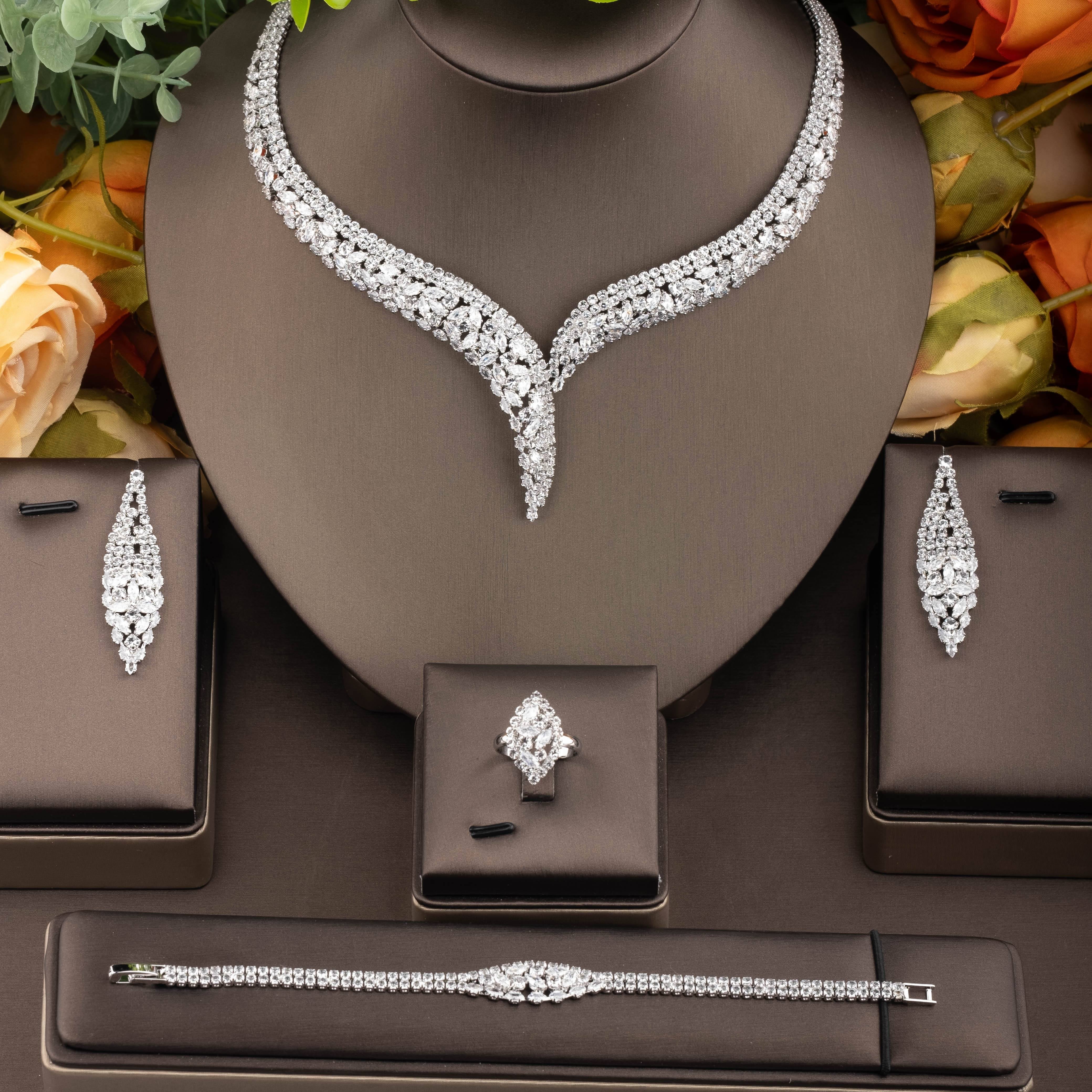 Vintage-Inspired Cubic Zirconia Jewelry Set for Bridal Parties