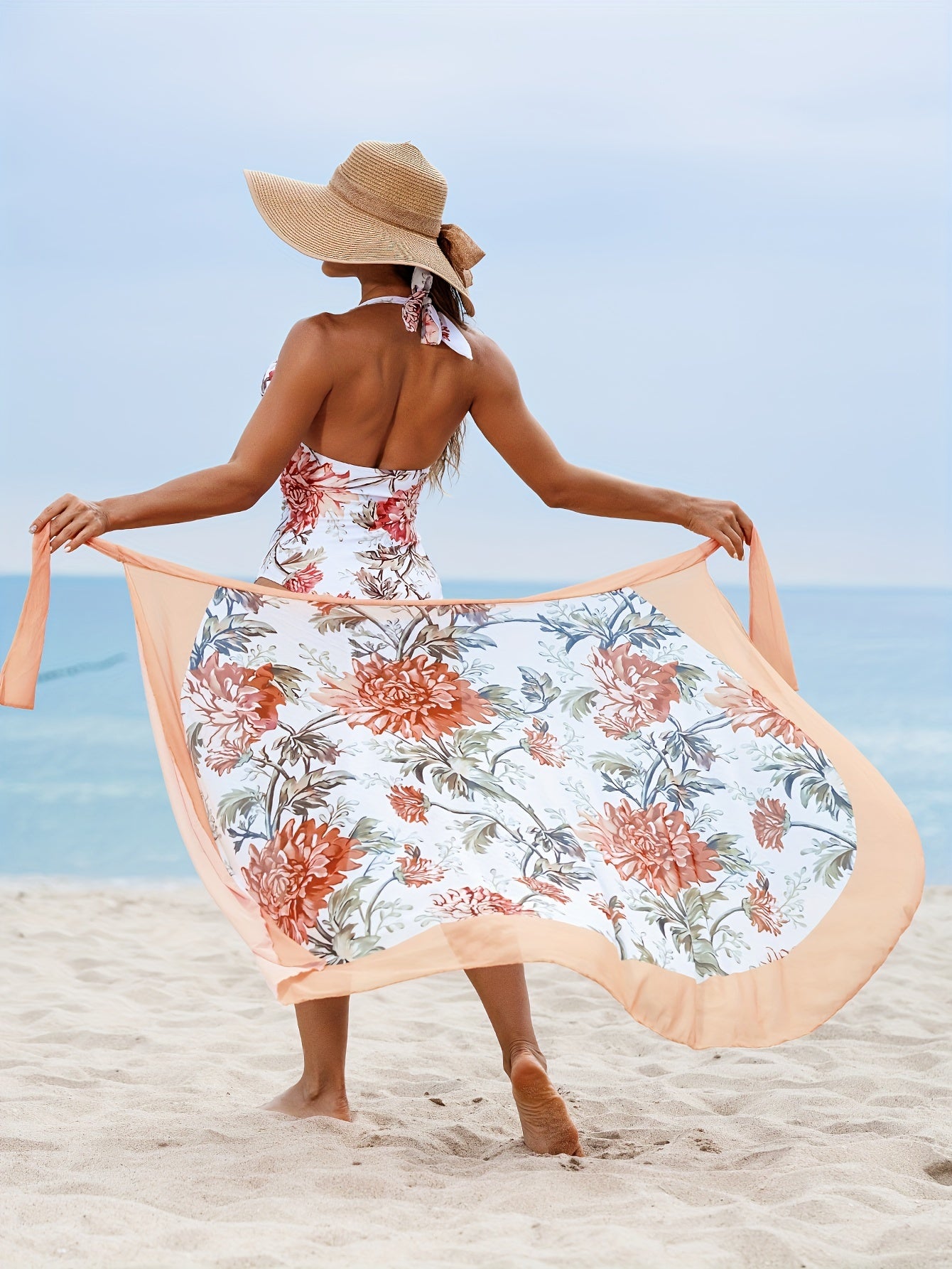 Women's Floral Print Swimsuit Set with Tummy Control One-Piece and Cover-Up Skirt