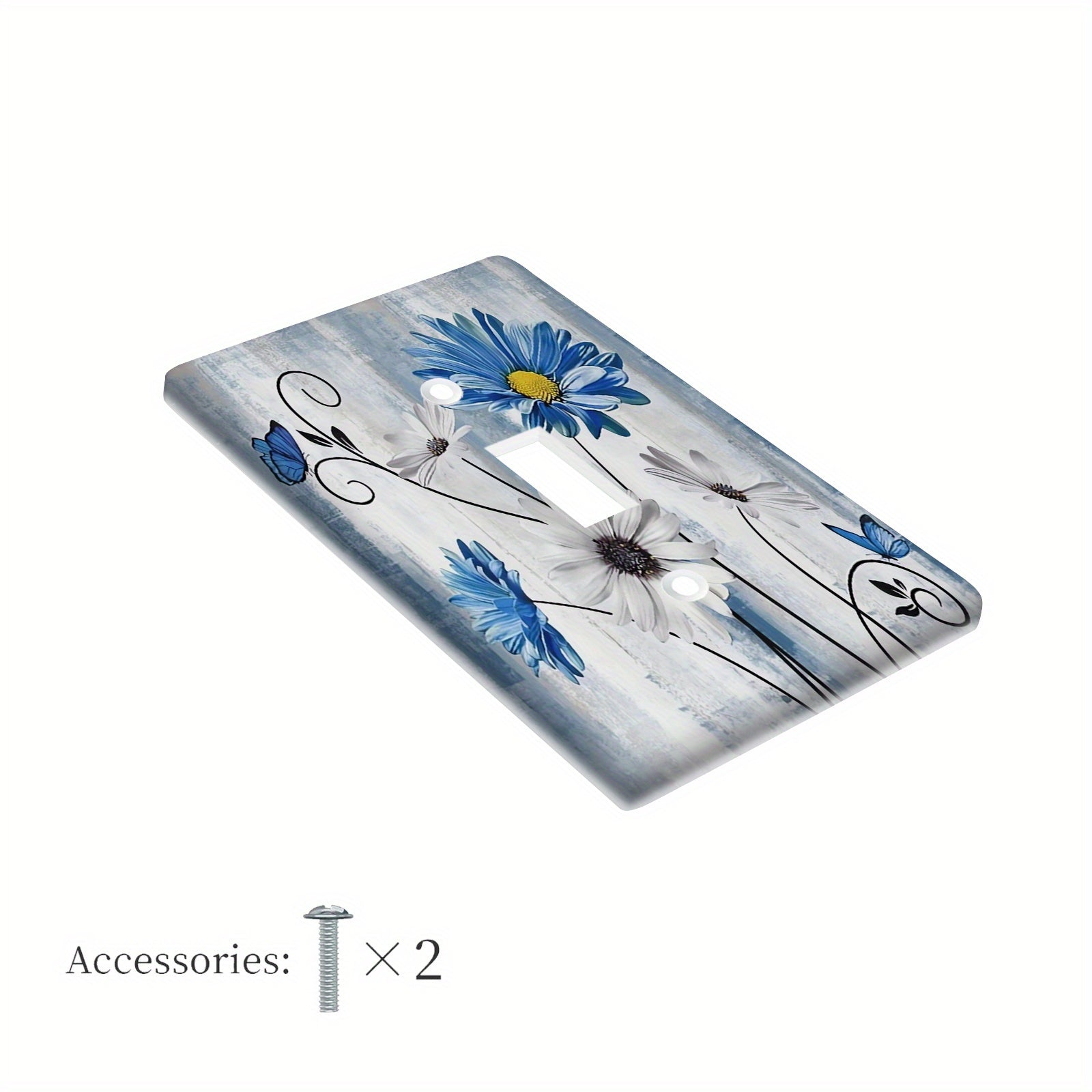 Placa de pared floral Blue Daisy para decoración de dormitorio estilo granja. Compatible con 1 o 2 tomas de corriente