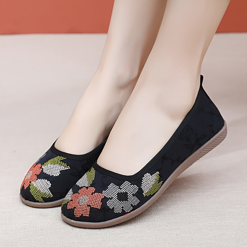Women's Casual Shoes Soft Sole Slip-On Flat Floral Design
