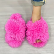 Zapatillas de felpa para mujer con tiras cruzadas, cálidas y cómodas para interior, ideales para otoño e invierno