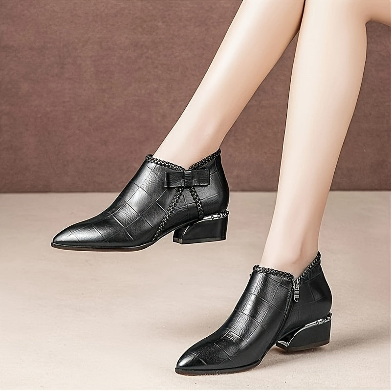 Women’s Leather Ankle Boots for Autumn Side Zipper Stylish Black