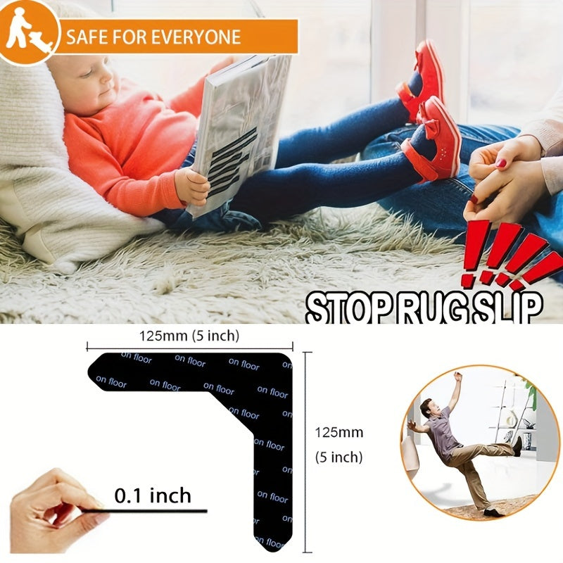 4/8pcs Black Silicone Non-Slip Rug Pads for Carpet Grip and Anti-Curl Backing