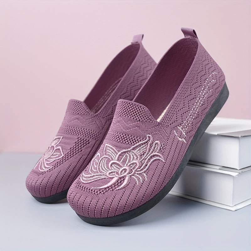 Женские мокасины-слипы из дышащей ткани с цветочным узором, повседневная обувь