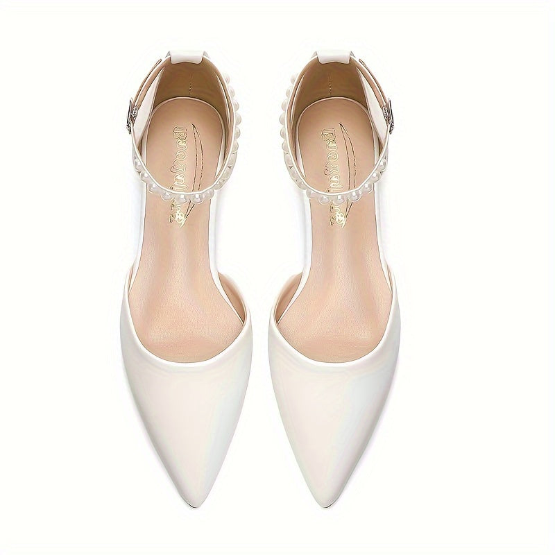 Women's Flat Shoes Pointed Toe Pearl Strap Comfortable Stylish