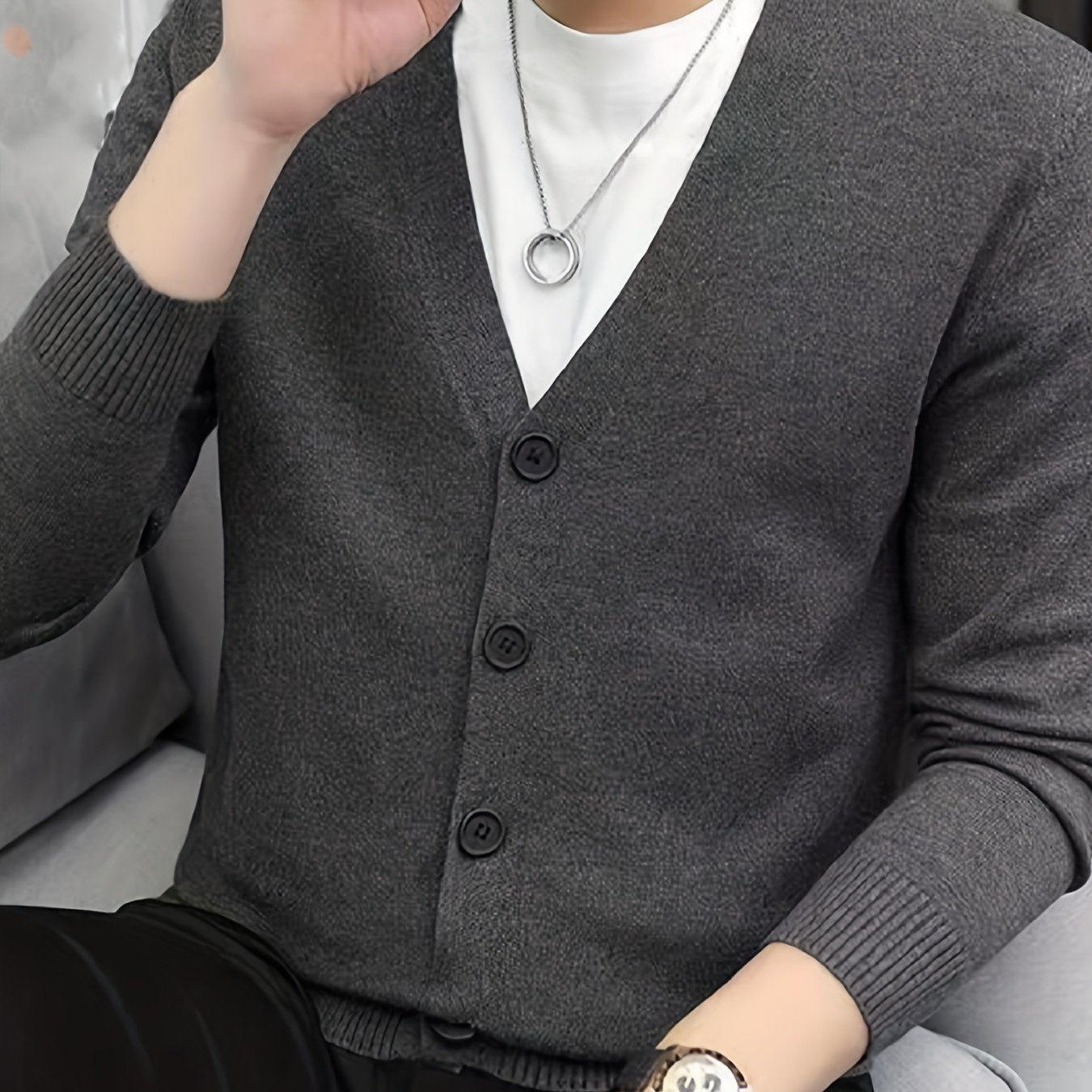 Men's Plus Size V-Neck Cardigan Viscose Blend Long Sleeve Rib Knit Semiformal Spring Fall