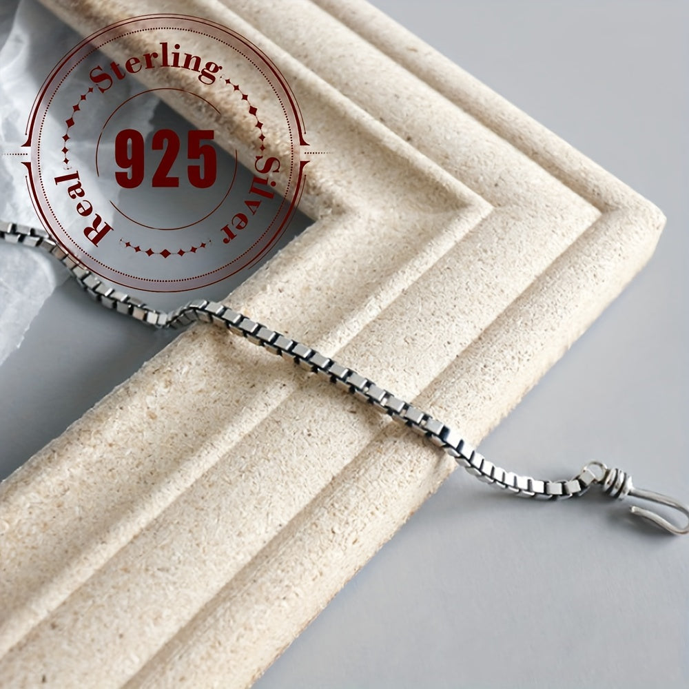 Unisex Sterling Silver Cross Bracelet Vintage Box Chain Jewelry for Men Women