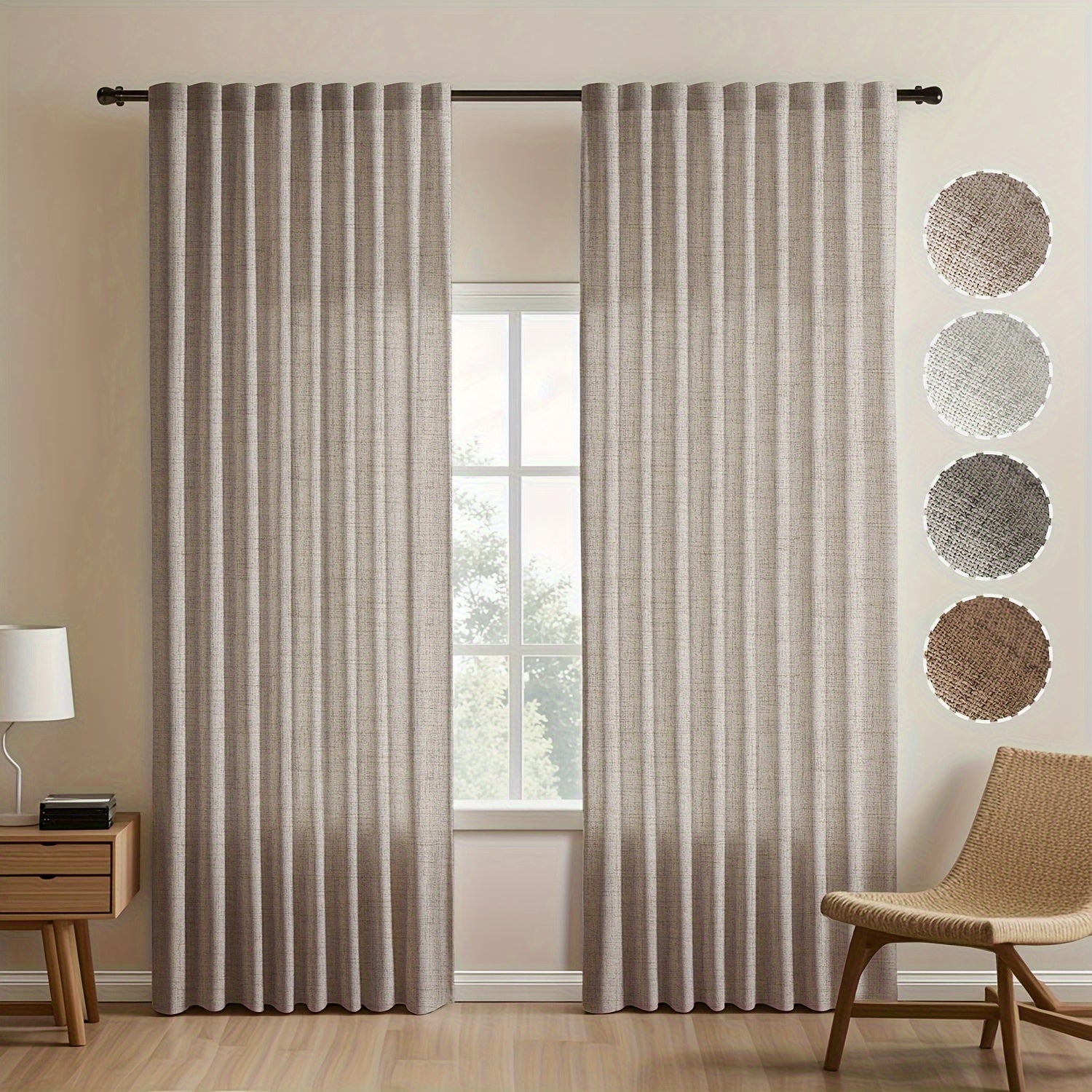 Japanese-Inspired Linen Curtains Set, Light-Blocking, European Style for Bedroom Living Room