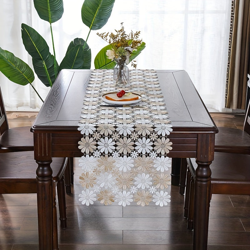 Sunflower Lace Table Runner Woven Polyester Dual-Tone for Dining Room Decor