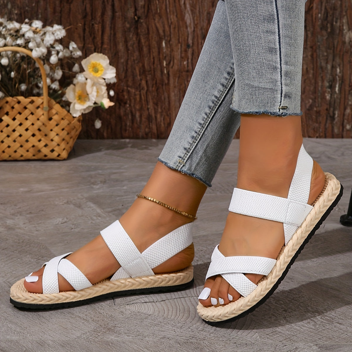 Women's Cross Strap Flat Sandals Casual Slip-On Ankle Strap Shoes