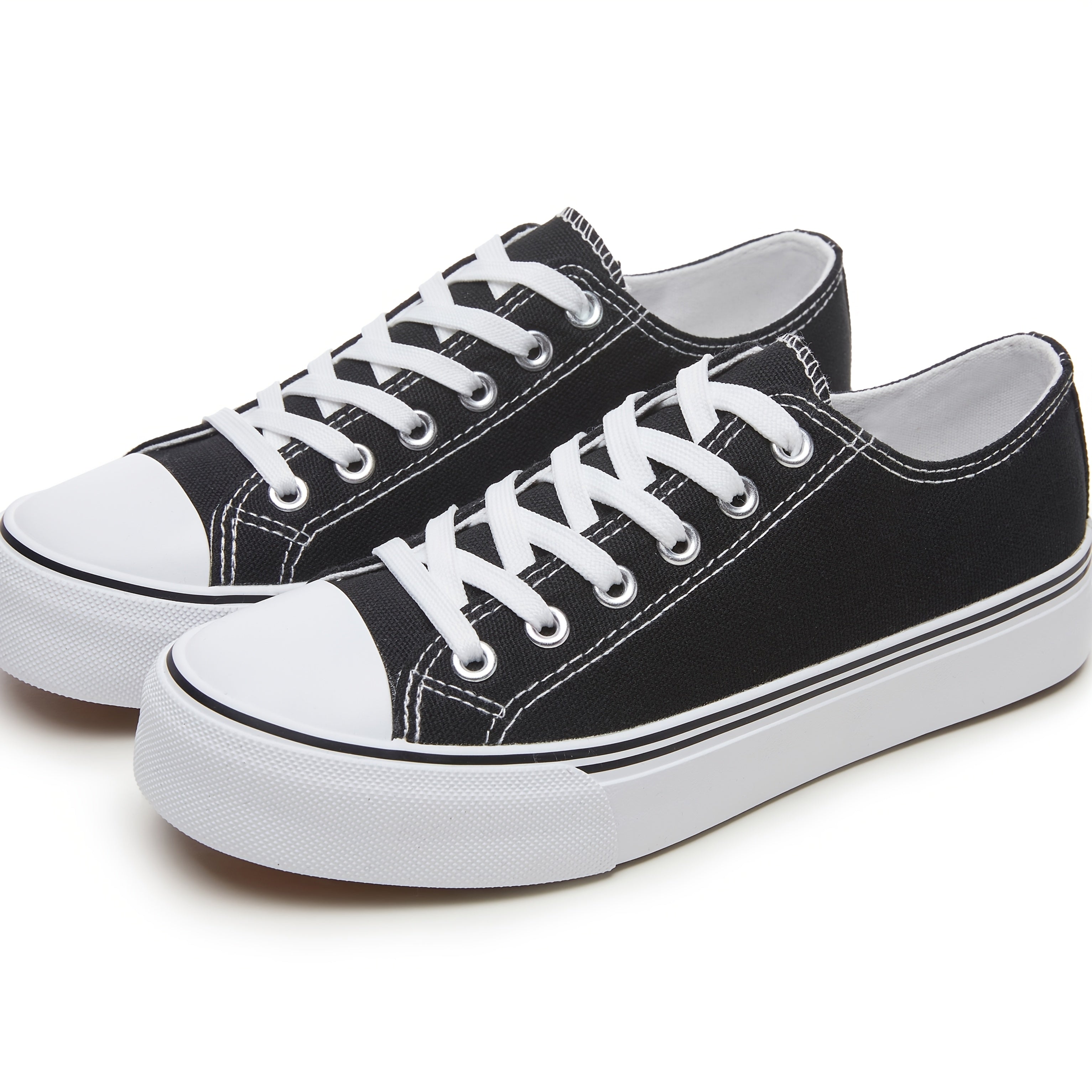 Ayollar uchun barcha mavsumlar uchun kundalik sport poyabzali qora oq lentalar kauchuk taglik