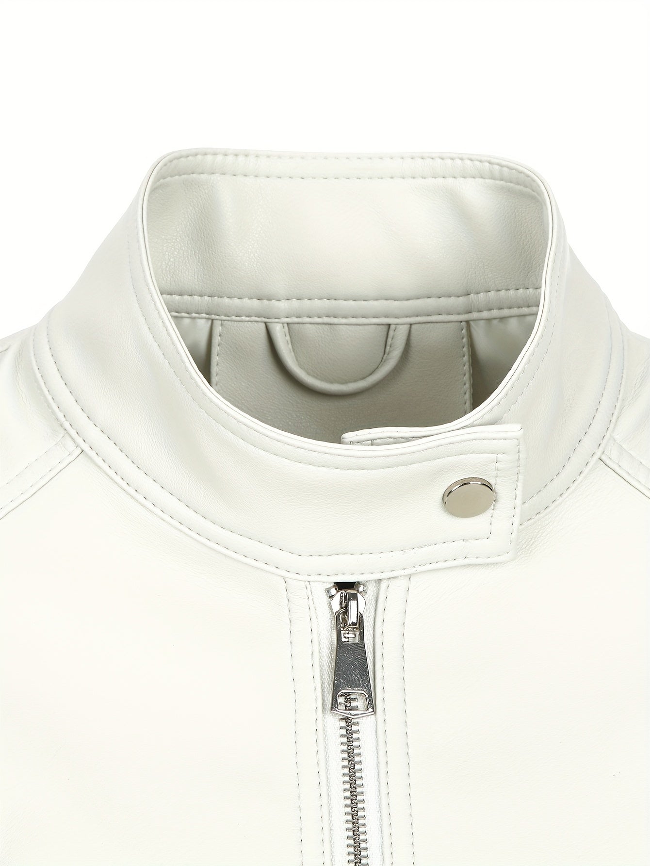 Women's Faux Leather Biker Jacket with Stand Collar and Zipper for Spring Fall Casual Wear