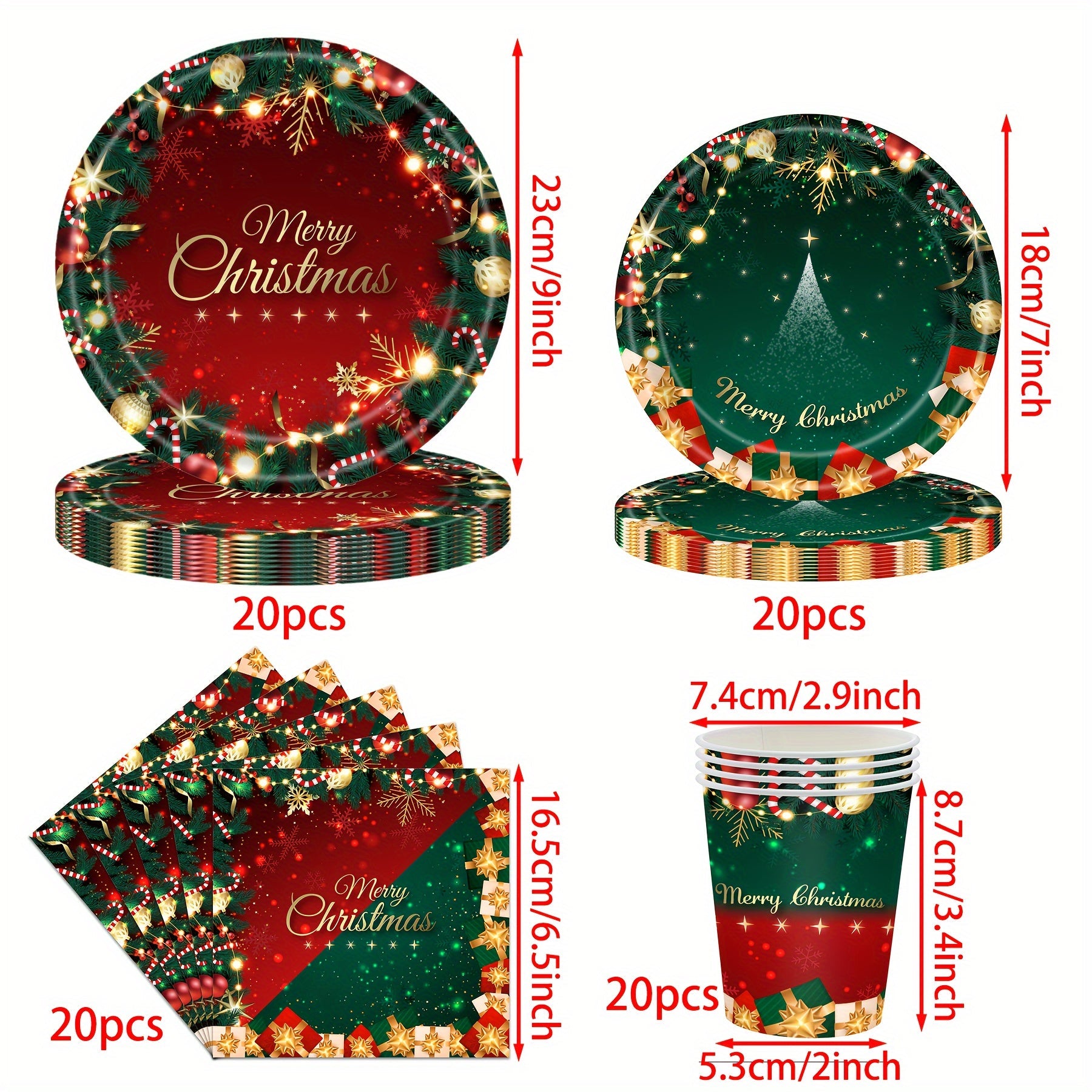 80 Pieces Christmas Party Supplies Set Red Green Paper Plates Napkins Cups Tableware