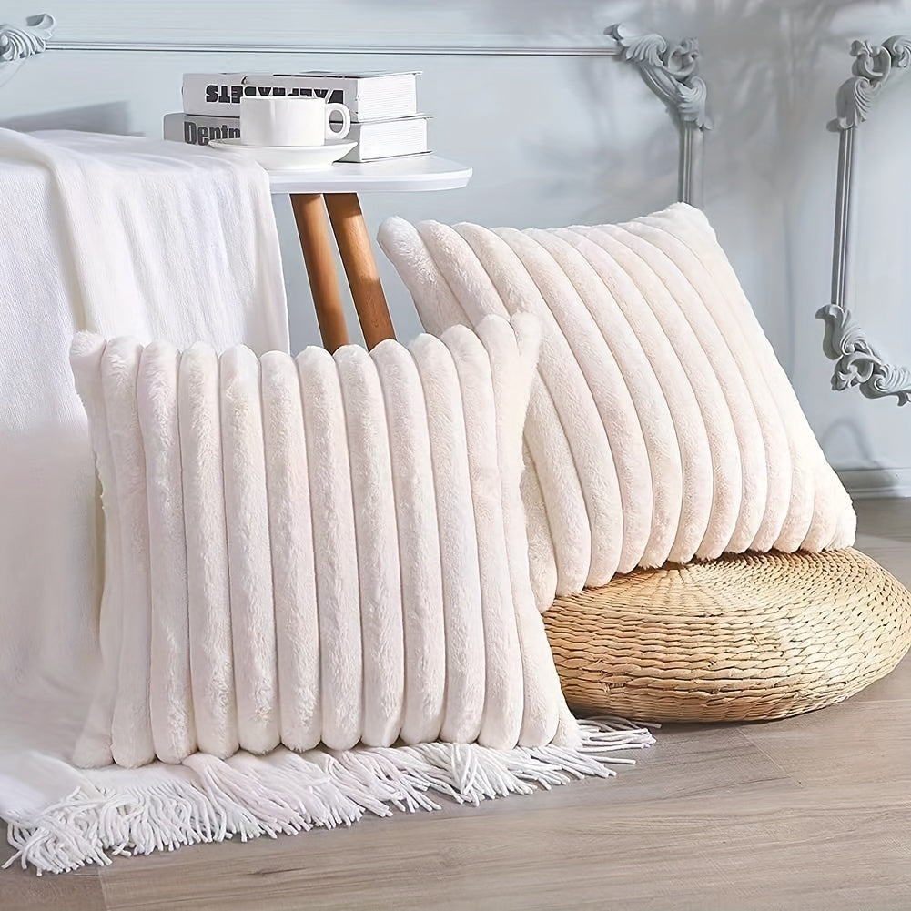 Bohemian Rabbit Fur Stripe Throw Pillow Cover Geometric Pattern Polyester Knit