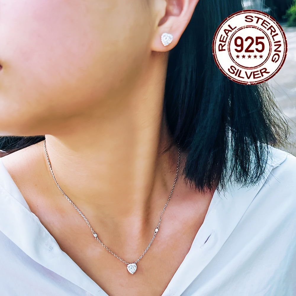 Women’s Jewelry Set Sterling Silver Heart Design with Cubic Zirconia