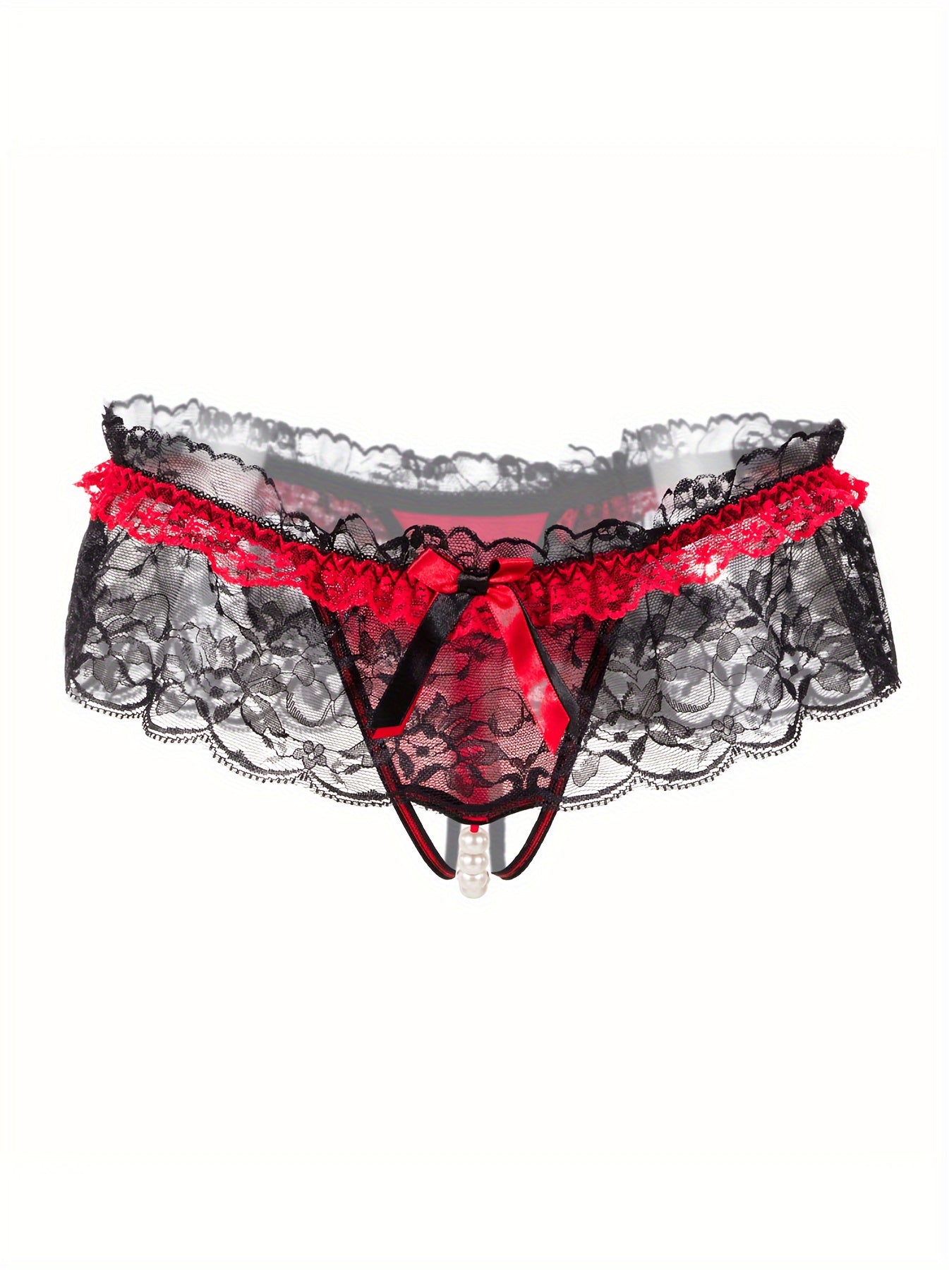 Women's Low Waist Lace Thong Panties Transparent Open-Crotch Lingerie