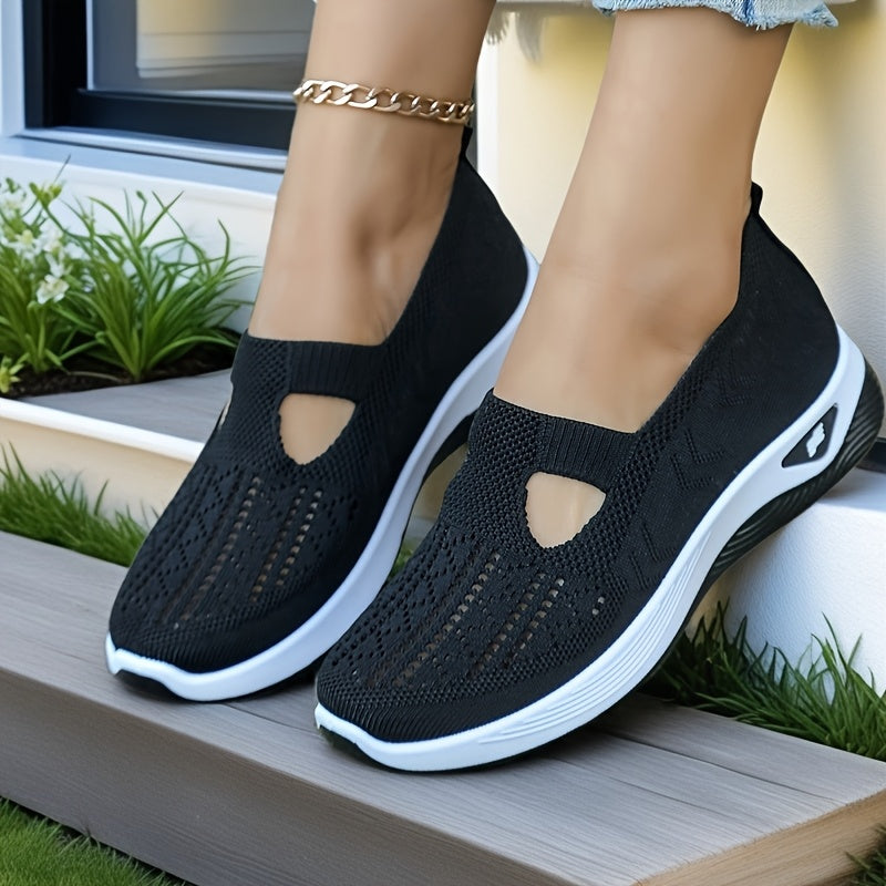 Zapatillas slip-on transpirables de malla para mujer, flats casuales tipo ballet en negro