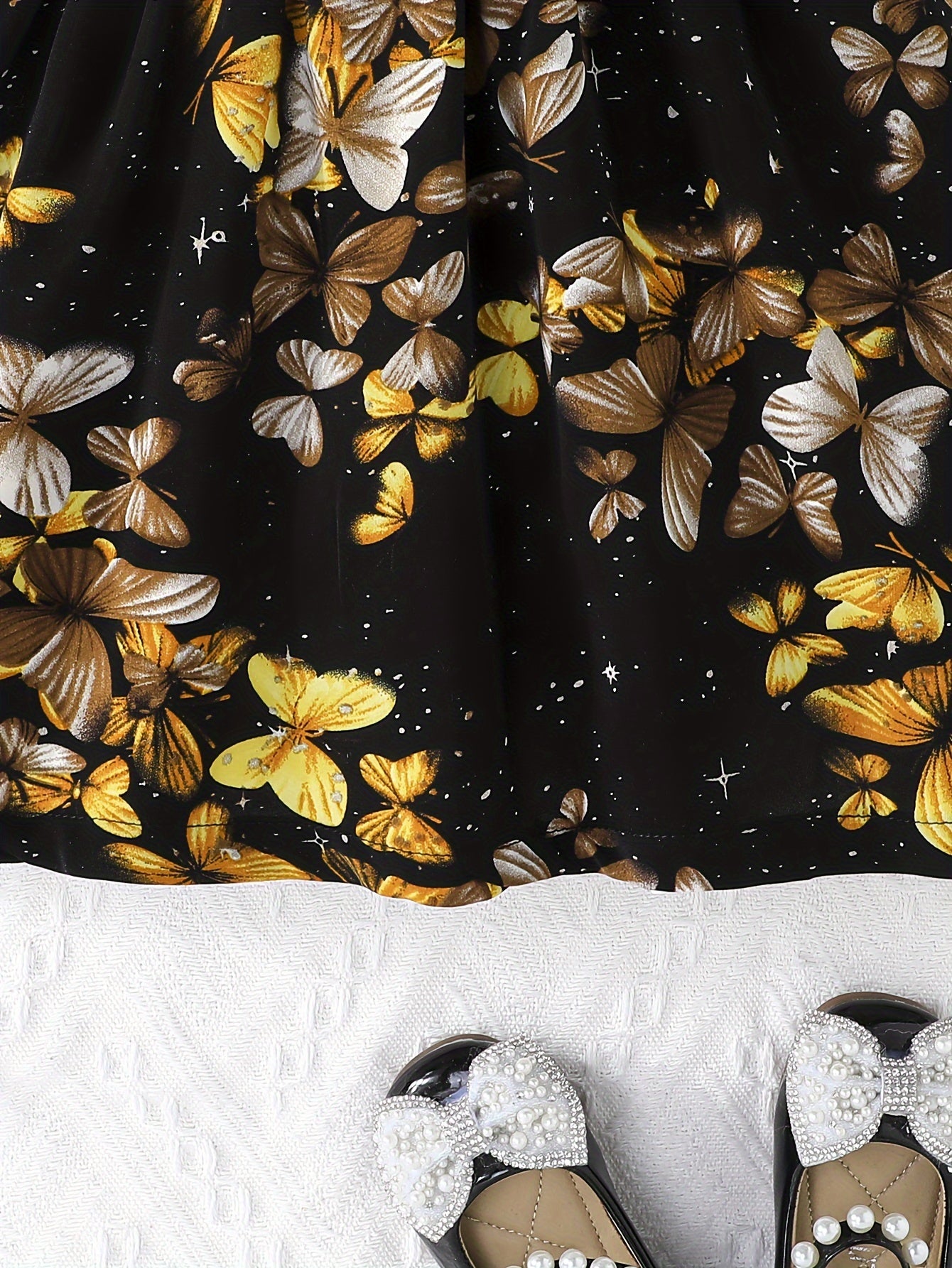 Девочки платье-миди А-силуэта с цветочным принтом, рюшеобразными рукавами и бантом для весенних и осенних прогулок на свежем воздухе