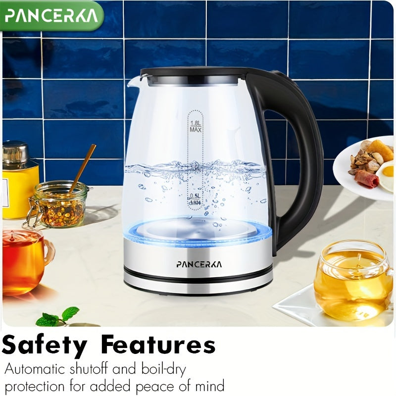 Electric Kettle 1.8L Glass LED Illumination Auto Shutoff Boil-Dry Protection 220V