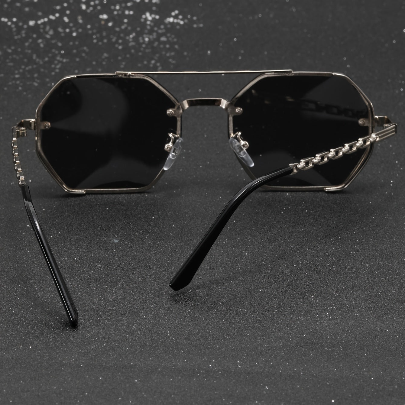 Men's Gold Sunglasses with Multi-sided Double-beam Hollow Chain for Outdoor Fashion