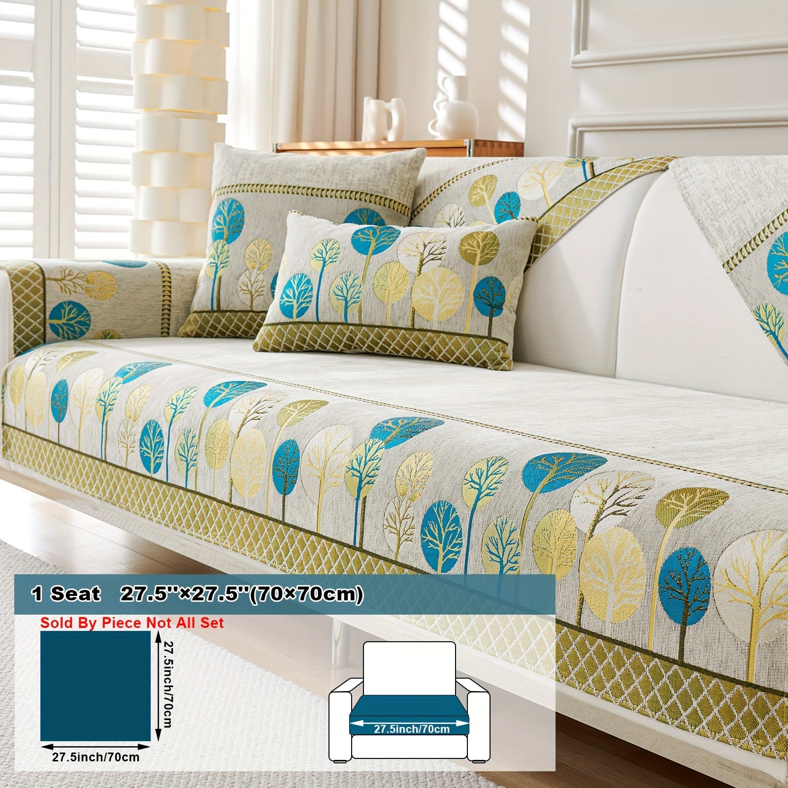 Boho Style Sofa Cushion with Moon and Tree Design Chenille All-Season Pet-Friendly Soft Modern