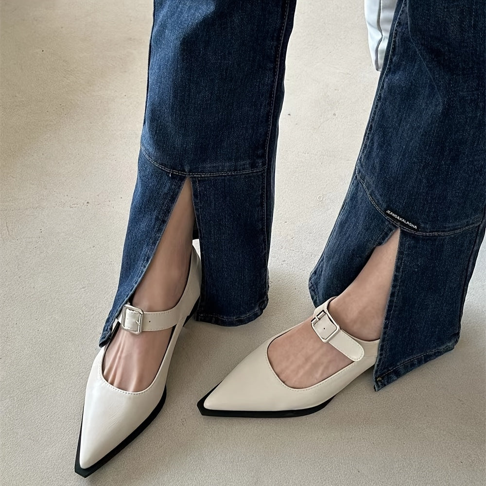Women's High Heel Mary Jane Pumps Black Pointed Toe Single Strap Spring 2025