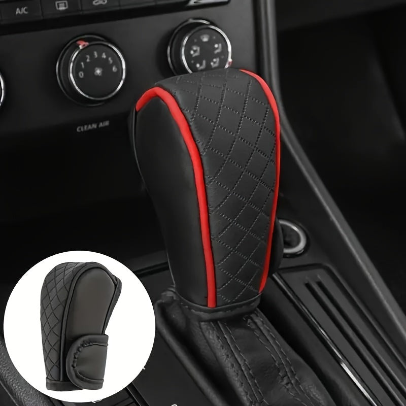 Black PU Leather Gear Shift Knob Cover Non-Slip Diamond Stitch