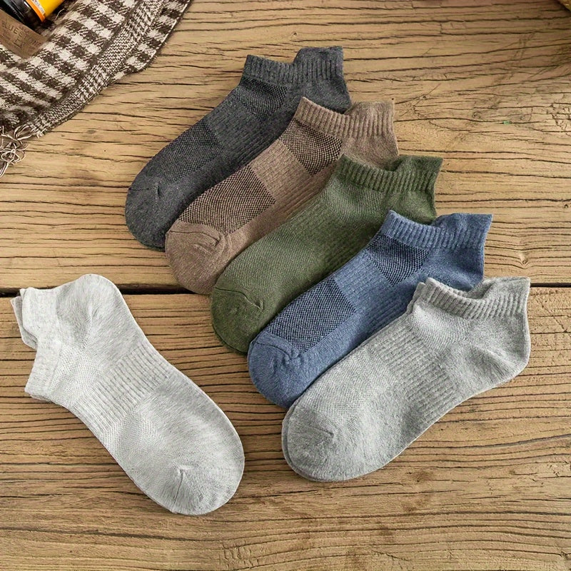 Men's Breathable Low-Cut Ankle Socks Assorted Colors Anti-Odor Sweat Absorbent Lightweight Summer Sports 5 Pairs