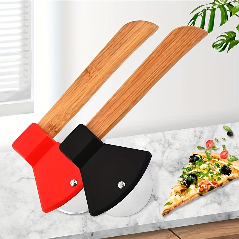 Stainless Steel Axe-Shaped Pizza Cutter 21cm with Bamboo Handle Kitchen Tool