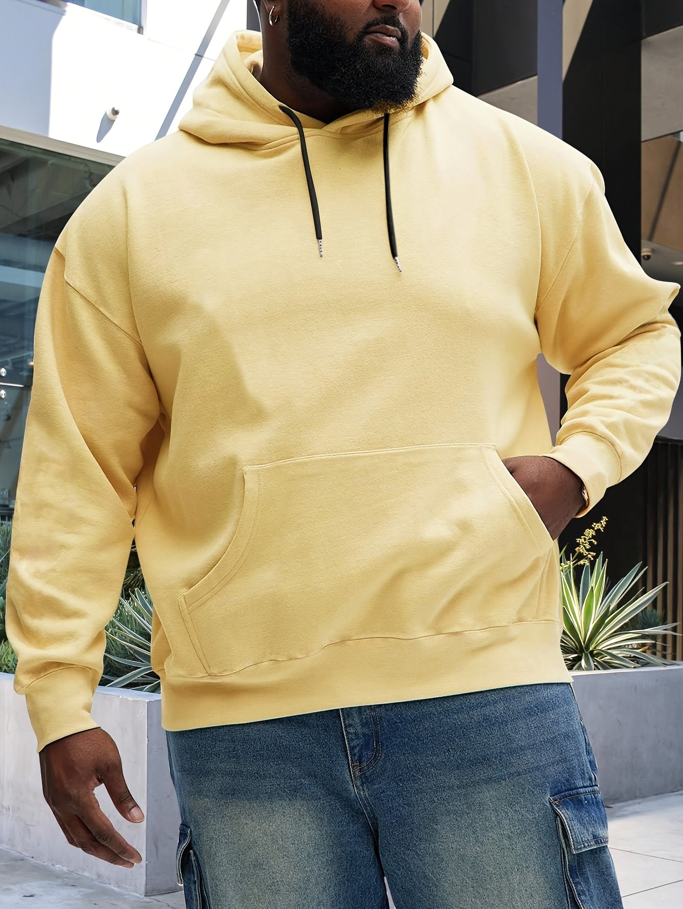 Men's Long Sleeve Hoodie Casual Solid Color Polyester Regular Fit for Autumn Spring Winter Plus Size