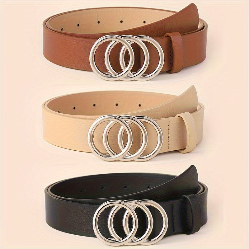Women Leather Waist Belt for Jeans Dress with Golden Ring Buckle