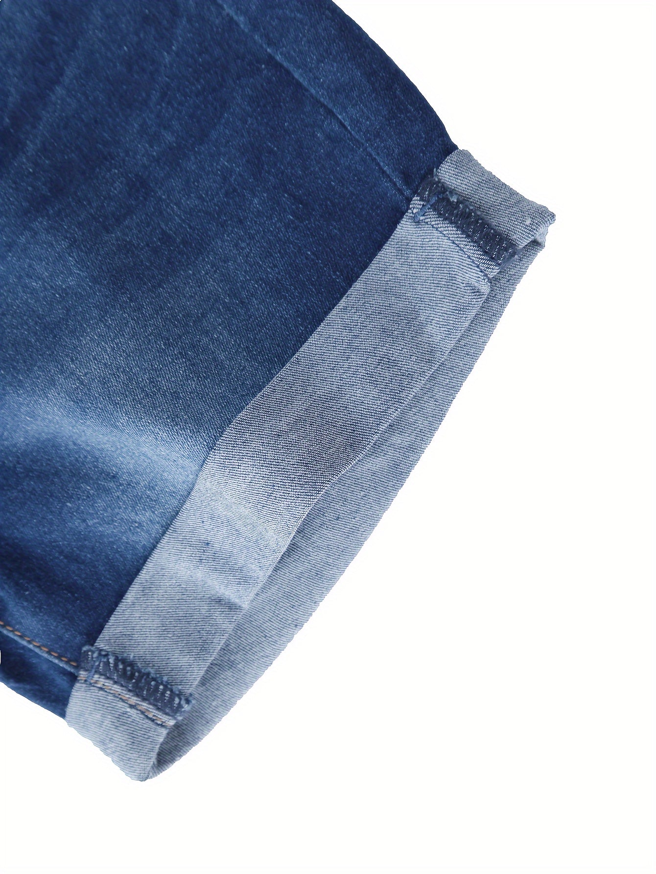 Women's Plus Size Denim Shorts Roll Up Hem Pockets Solid Wash