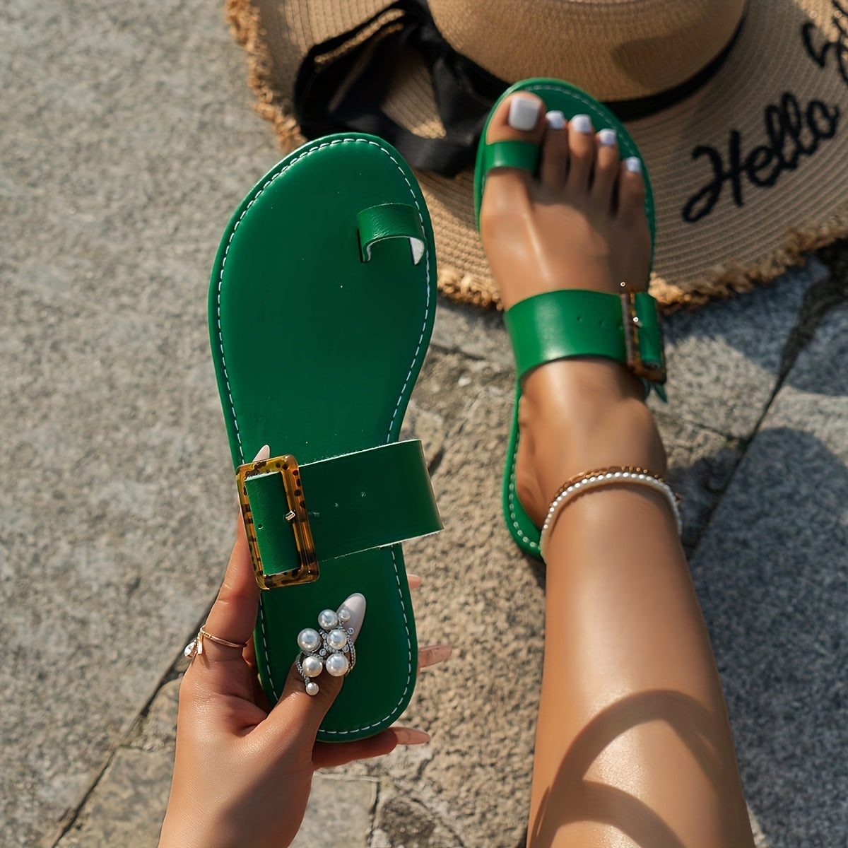 Women's Leopard Print Open-Toe Slippers Flat Heel Rubber Sole All-Season Shoes