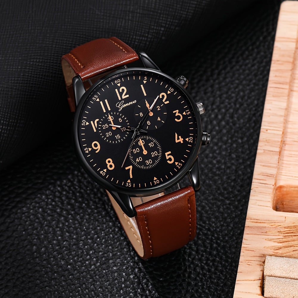 Men's Round Quartz Watch with Bracelet Set for Casual and Formal Wear