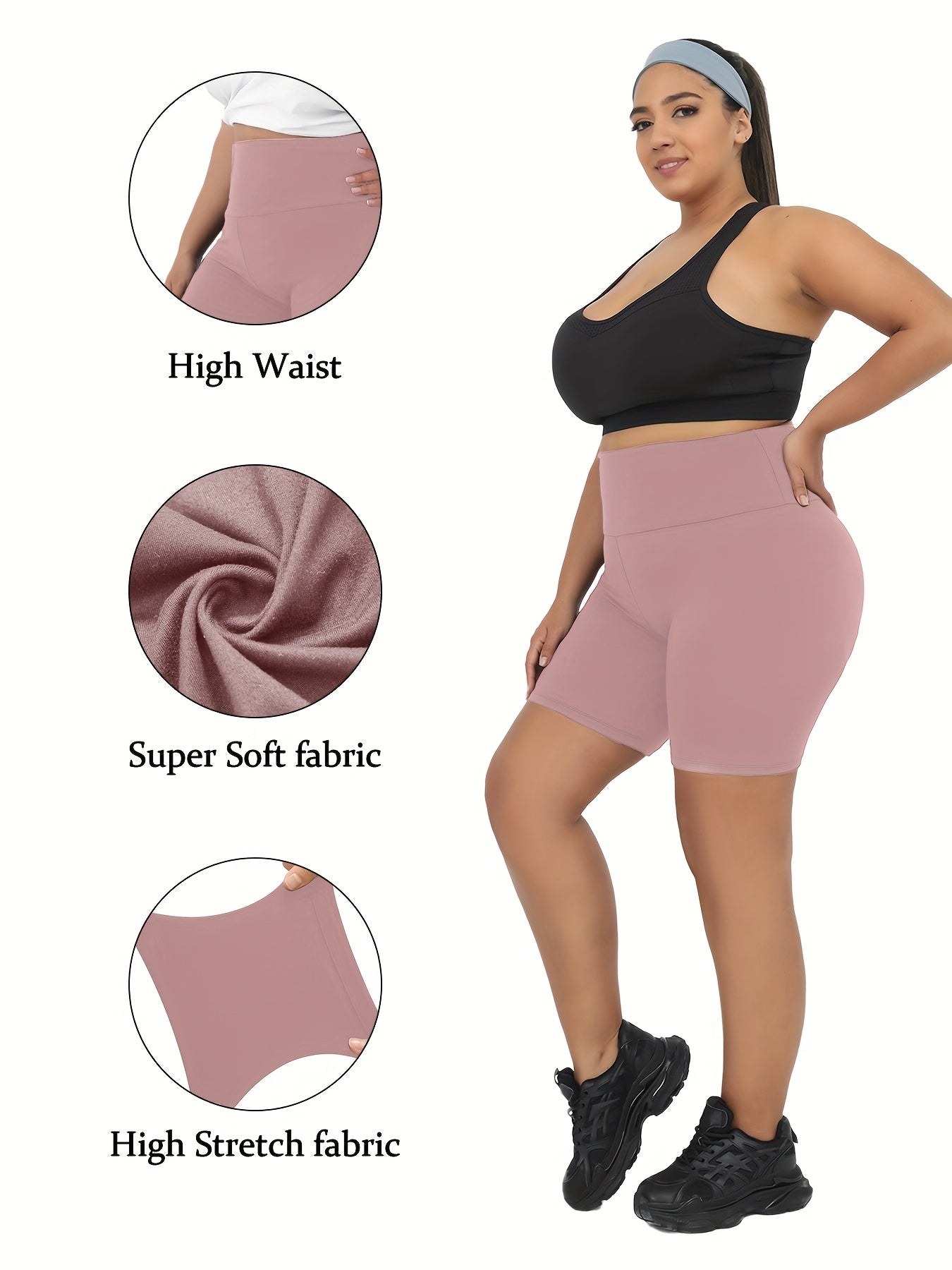 Plus Size Women's High Waisted Biker Shorts Stretchy Workout Yoga Athletic Shorts