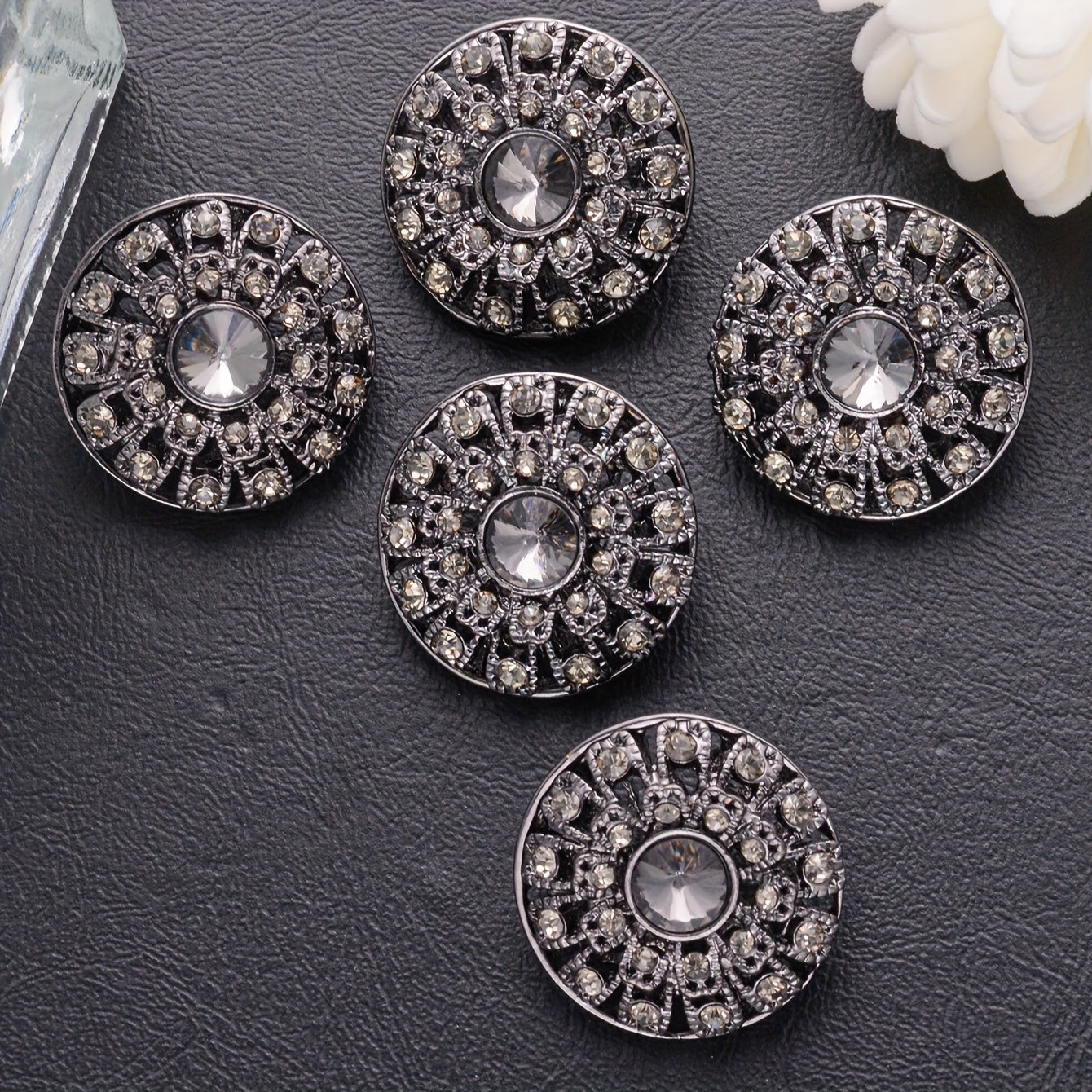 Set of 5 Vintage Round Rhinestone Buttons for Sweaters, Blazers, Coats