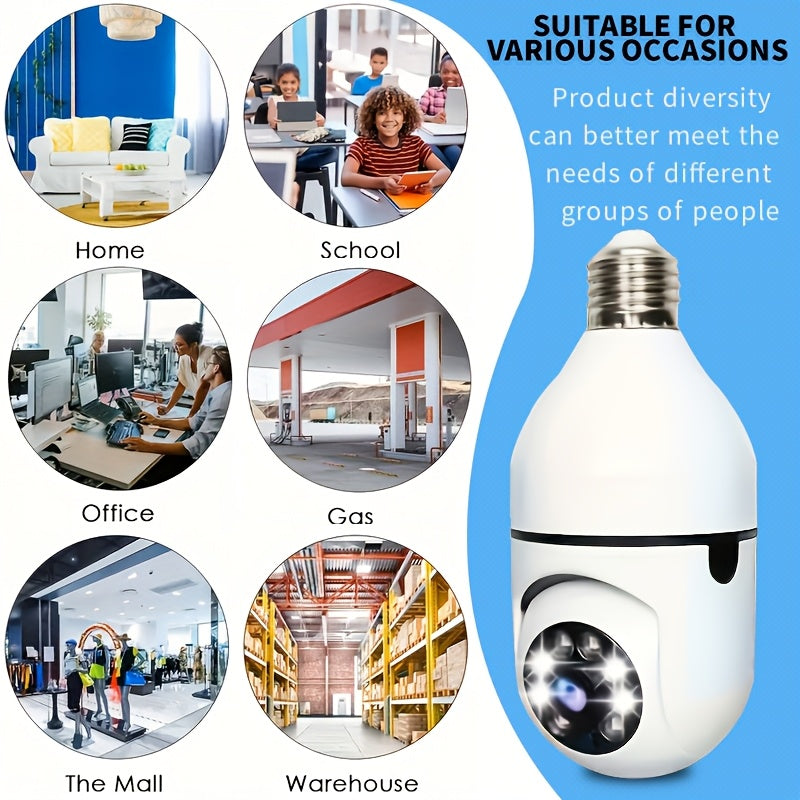 Wireless WiFi Light Bulb Camera 360° Pan-Tilt Night Vision HD 1080P Motion Detection Indoor Security