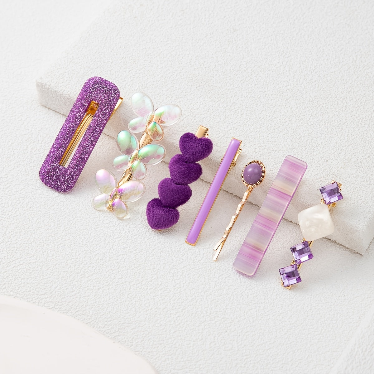 Multi-Color Love Design Butterfly Hair Clips Set of 7 for Girls