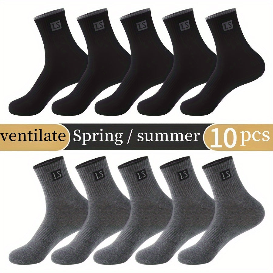 Men's Crew Socks 5 Pairs Breathable Comfortable All-Season Knit Polyester Spandex