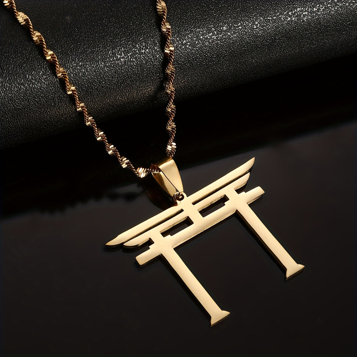 Stainless Steel Japanese Shinto Symbol Pendant Necklace for Men and Women