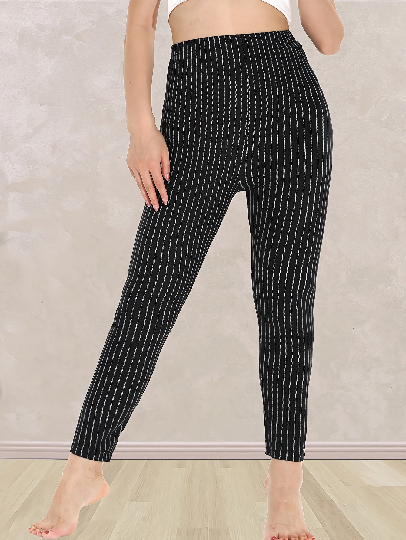 Women's Plus Size Striped Skinny Leggings High Waist Breathable Stretch
