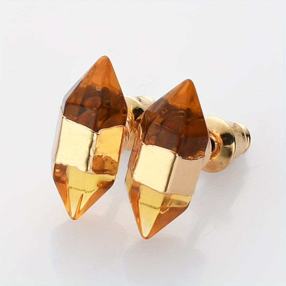 14K oltin qoplamali zamonaviy olti burchakli quloq uzuklari, tabiiy tosh va 925 kumush quloq ignasi - mis aksentlari, kundalik kiyim va sovg'a uchun mukammal minimalist dizayn, noyabr oyining tug'ilgan toshi.