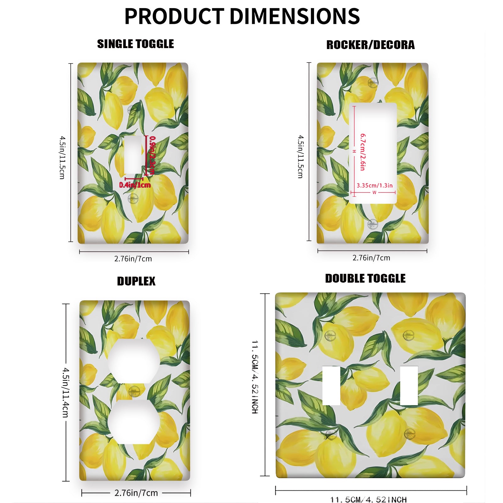 Yellow Lemon Light Switch Cover for 1 or 2 Gang Switches Kitchen Bathroom Living Room Decor