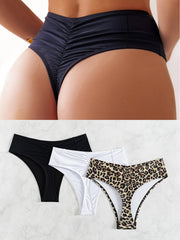 Women's High Stretch Nylon Thongs Solid Color Ruched Pack of 3