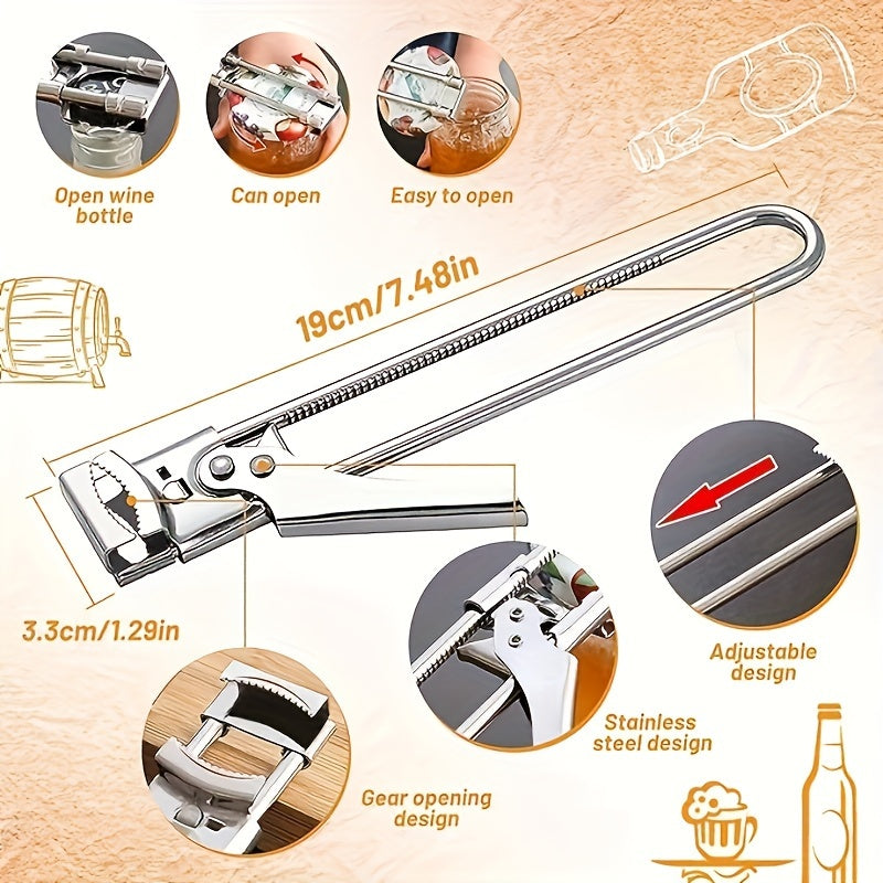 Multi-Functional Stainless Steel Jar Opener Adjustable Anti-Slip Handle Kitchen Tool
